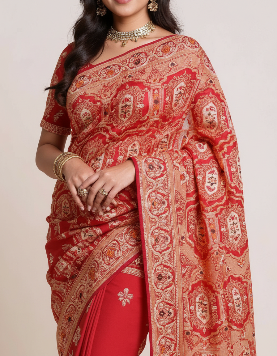 Elegant Jacquard Silk Saree – Timeless Floral Weaves in Rich Multicolours view 5