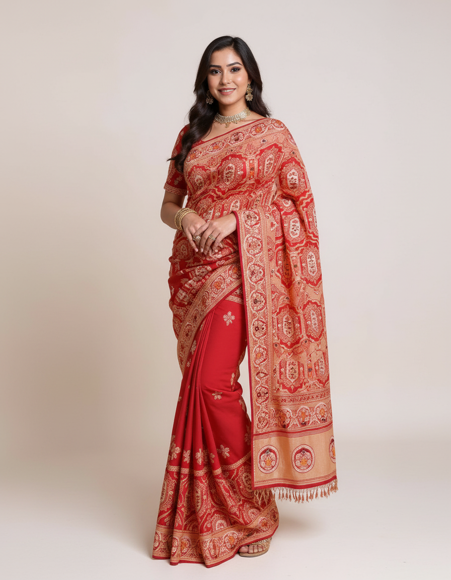Elegant Jacquard Silk Saree – Timeless Floral Weaves in Rich Multicolours view 7