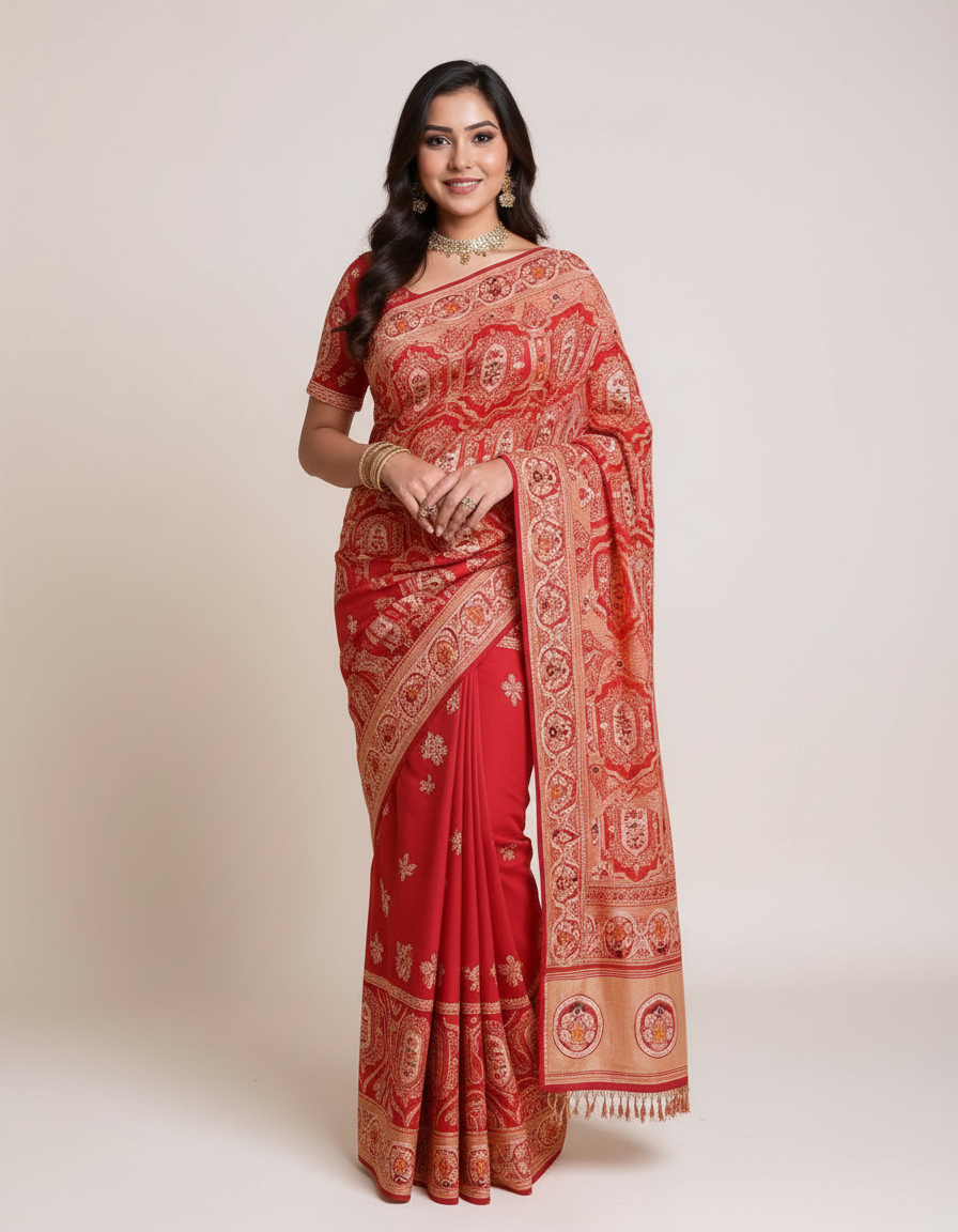 Elegant Jacquard Silk Saree – Timeless Floral Weaves in Rich Multicolours