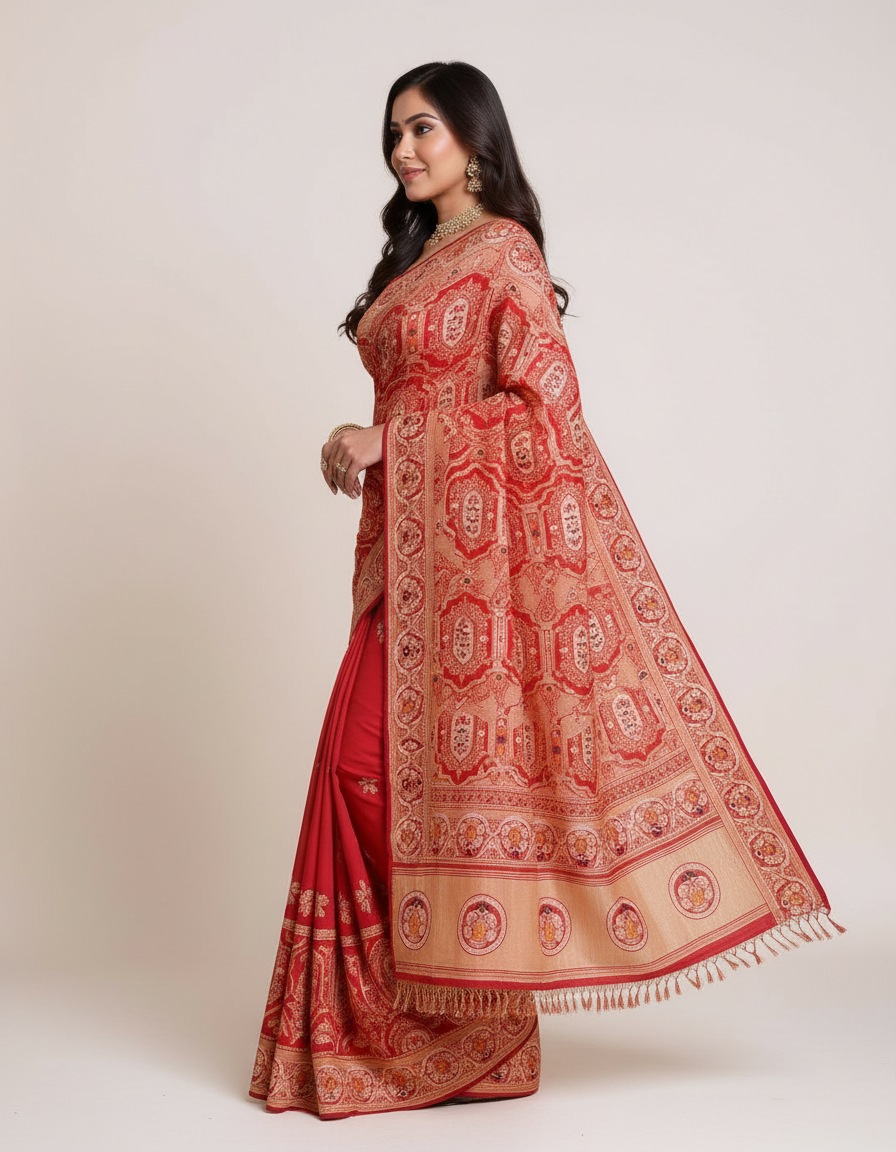 Elegant Jacquard Silk Saree – Timeless Floral Weaves in Rich Multicolours view 3