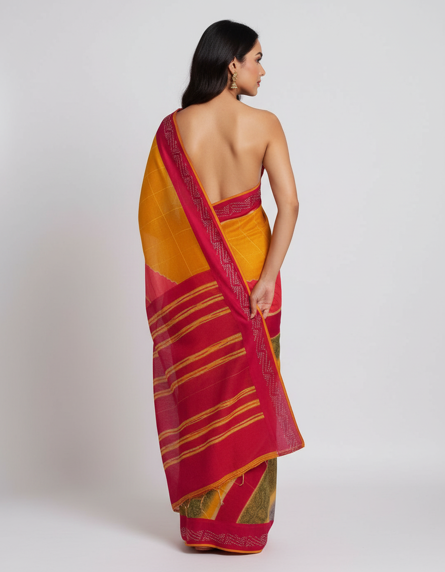 Vibrant Multi-Color Leheriya Chiffon Saree with Sparkling Stone Work view 6