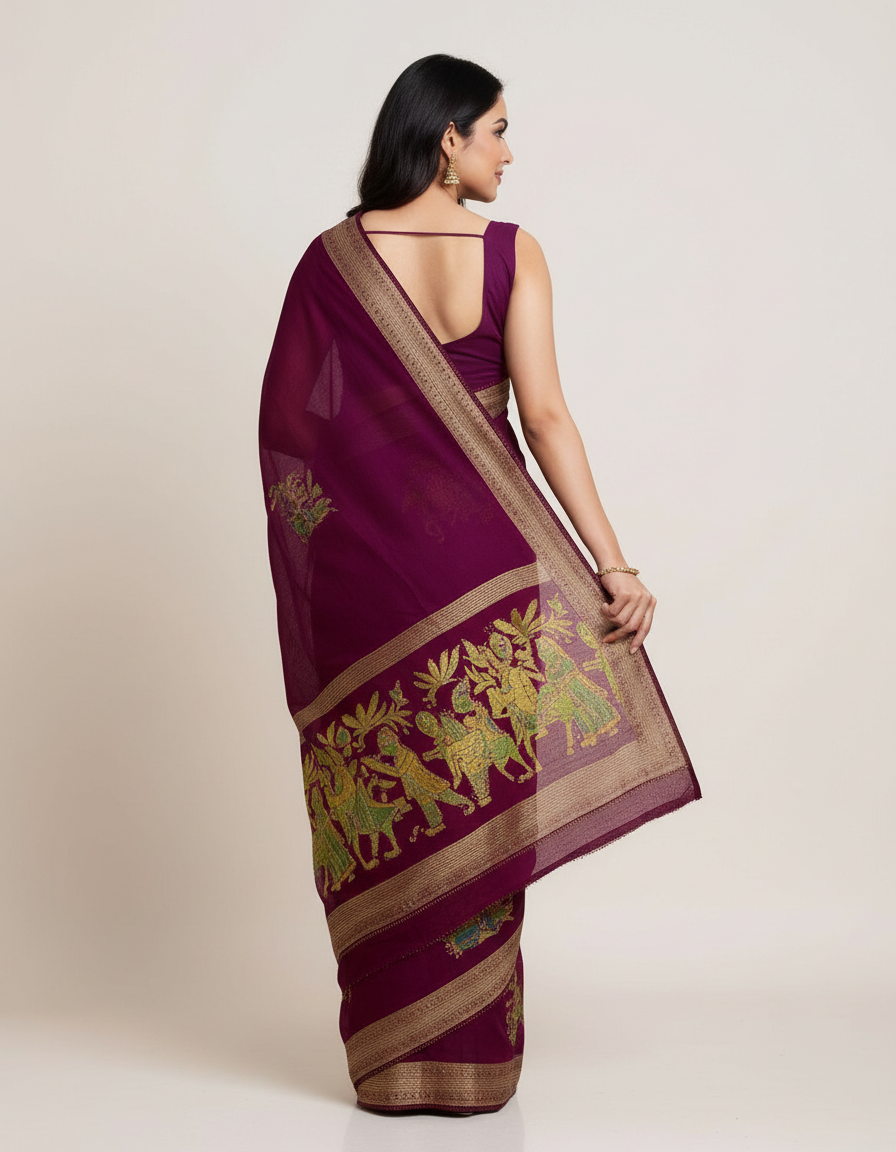 Radiant Leheriya Chiffon Saree – Festive Colors with Shimmering Stone Accents view 3