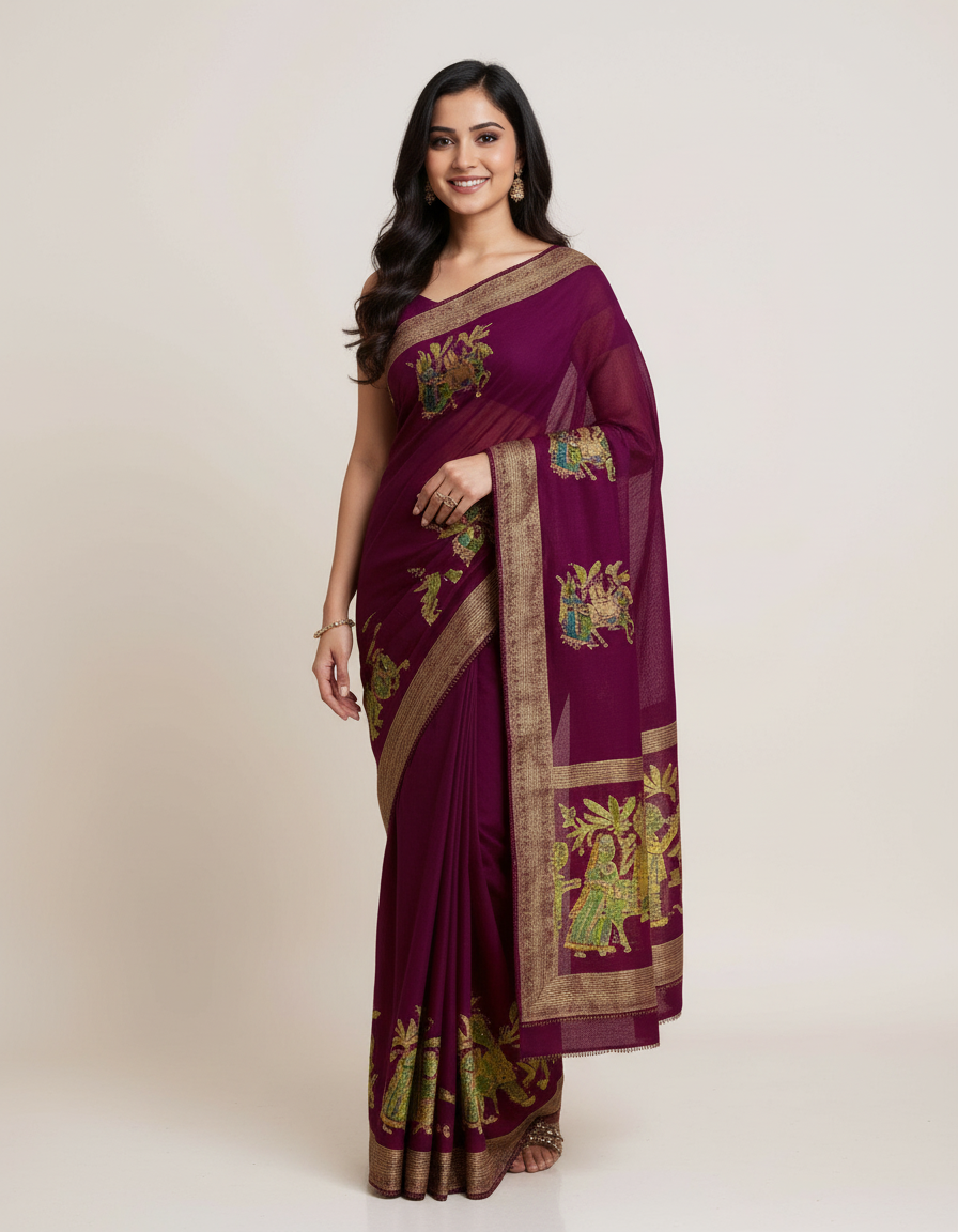 Radiant Leheriya Chiffon Saree – Festive Colors with Shimmering Stone Accents view 7