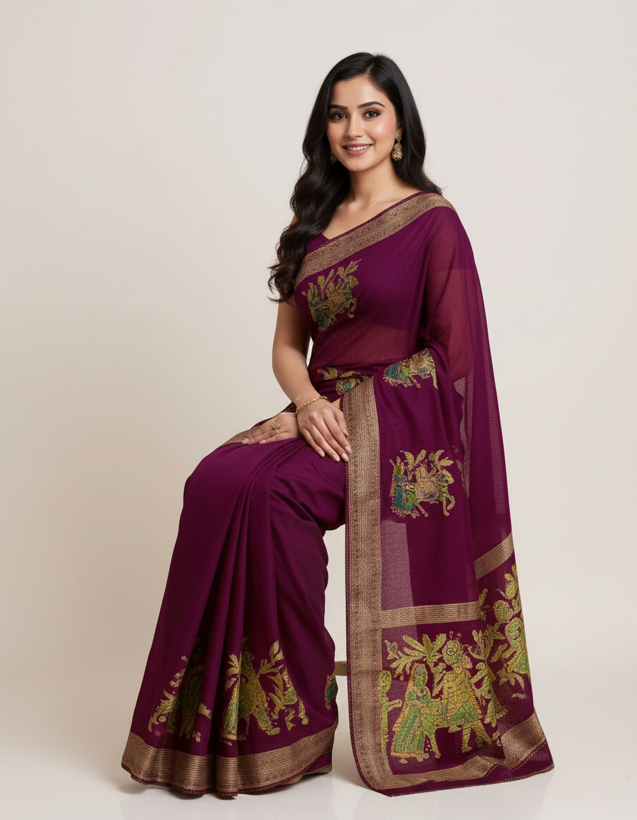 Radiant Leheriya Chiffon Saree – Festive Colors with Shimmering Stone Accents view 6