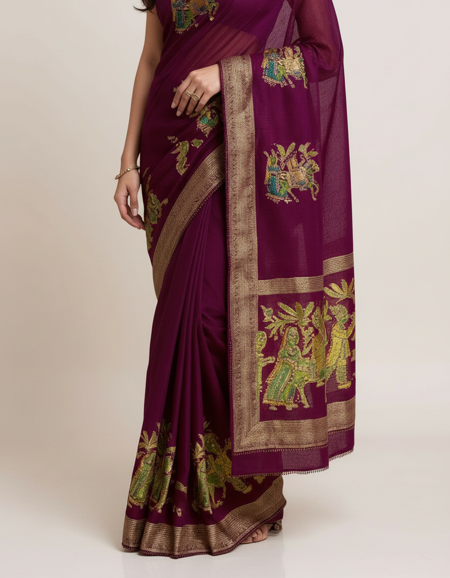 Radiant Leheriya Chiffon Saree – Festive Colors with Shimmering Stone Accents view 5