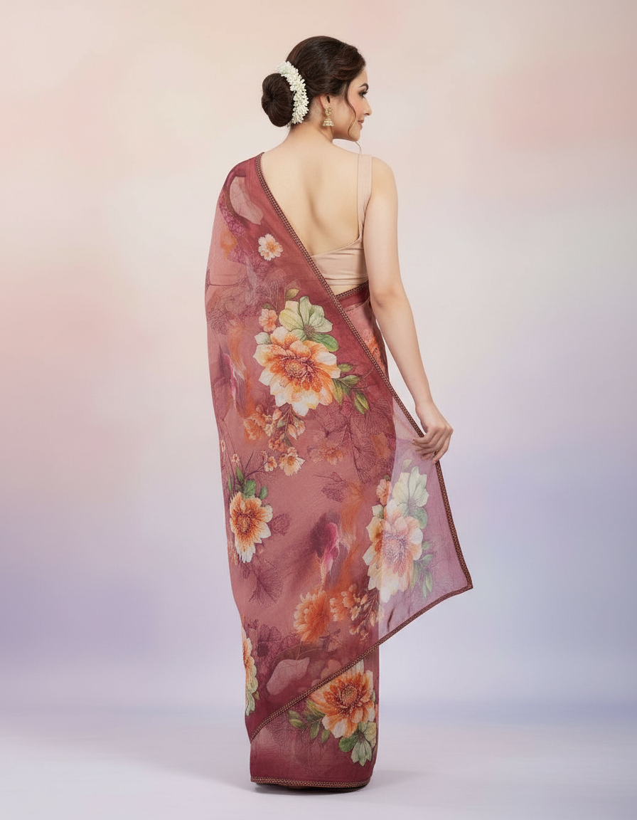 Artisanal Heritage Saree – Intricate Mosaic Prints with Shimmering Stone Borders view 4