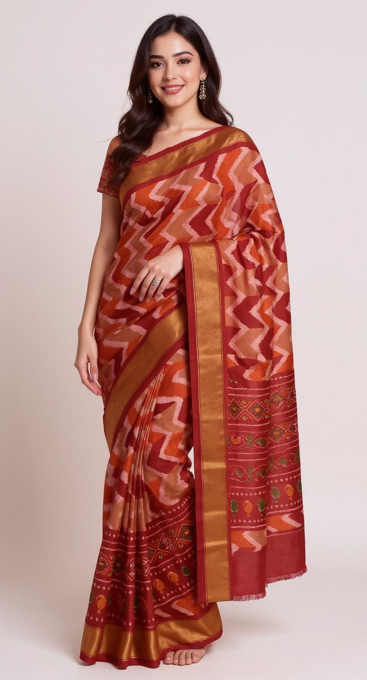 Regal Procession Saree: Traditional Folklore Borders on Rich Jewel-Toned Silk view 8