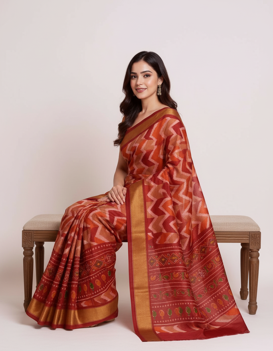 Regal Procession Saree: Traditional Folklore Borders on Rich Jewel-Toned Silk view 6