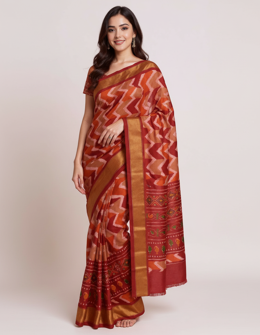 Regal Procession Saree: Traditional Folklore Borders on Rich Jewel-Toned Silk view 7