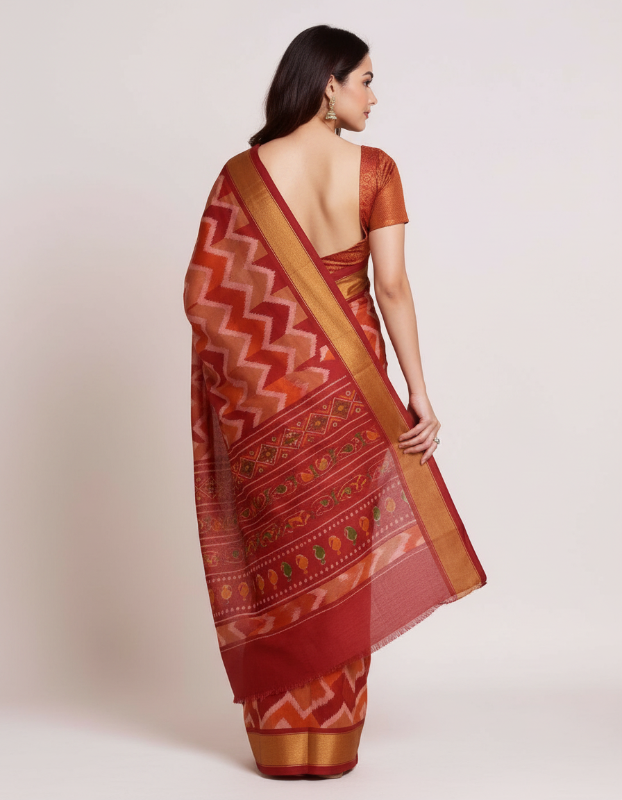 Regal Procession Saree: Traditional Folklore Borders on Rich Jewel-Toned Silk view 4