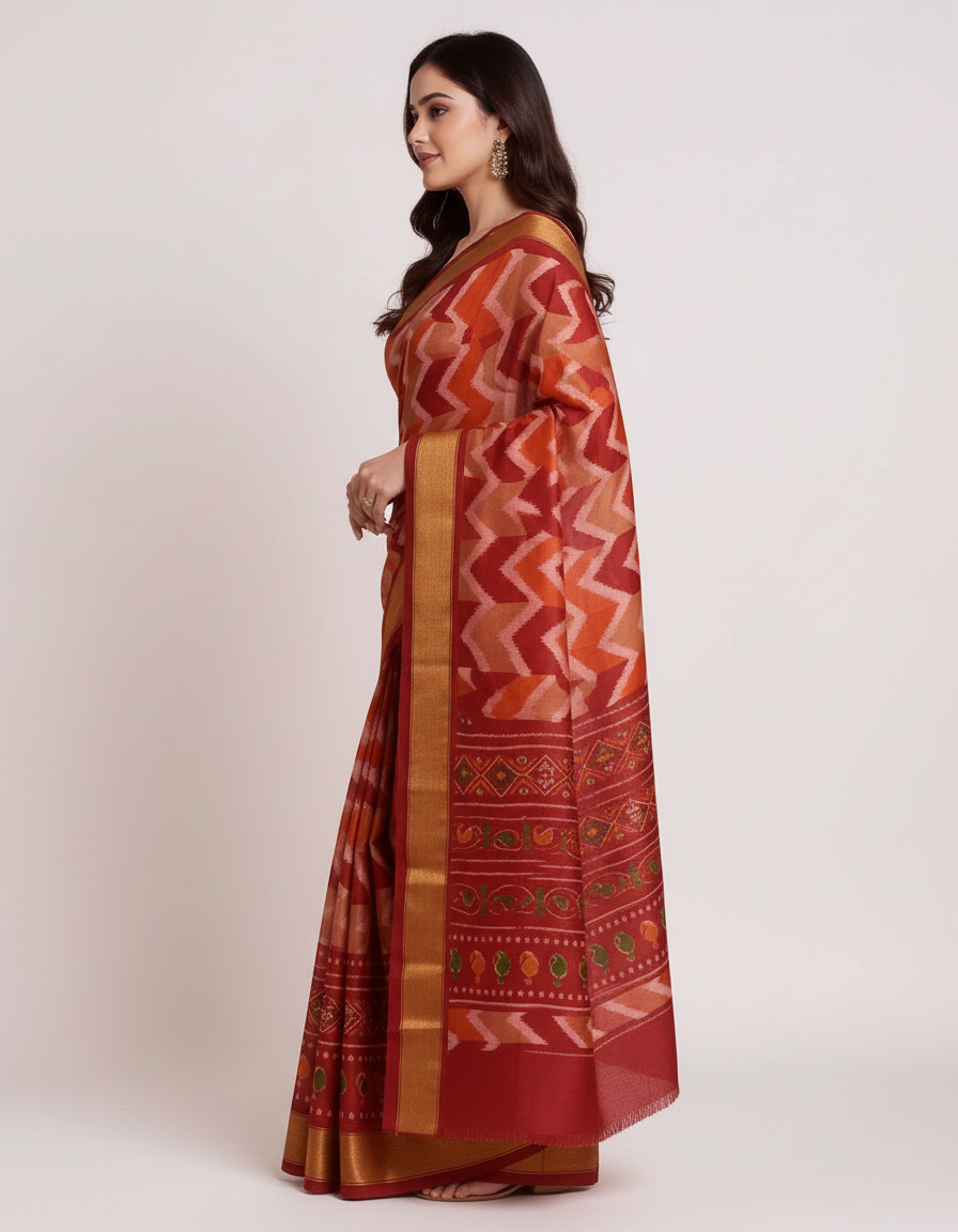 Regal Procession Saree: Traditional Folklore Borders on Rich Jewel-Toned Silk view 3