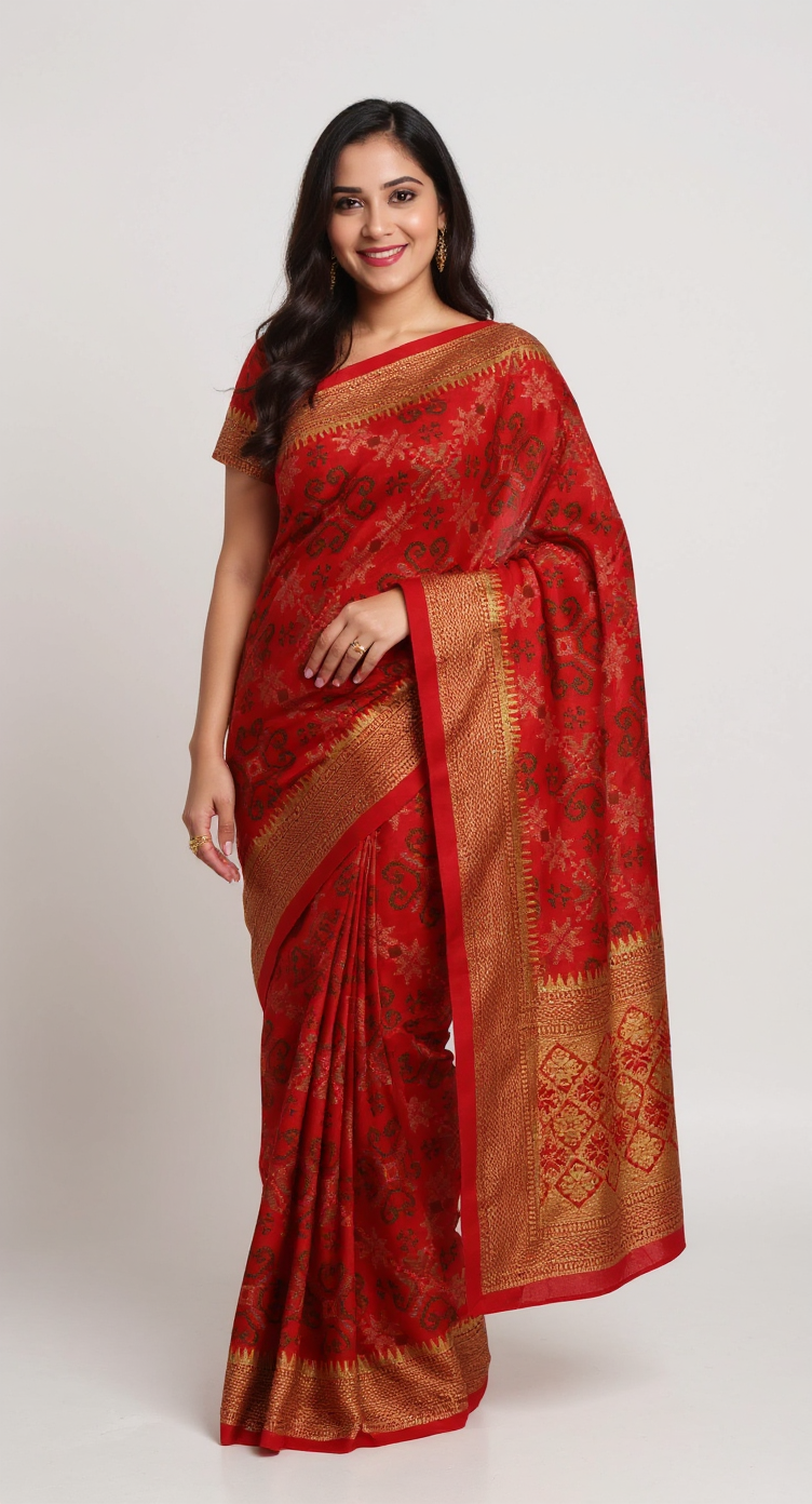 Regal Traditions: Jewel-Toned Saree with Hand-Embellished Folklore Border view 8