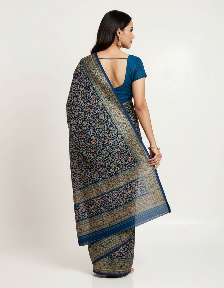 Vintage Soul — Multi-Color Mosaic Print Saree with Shimmering Stone Work view 4