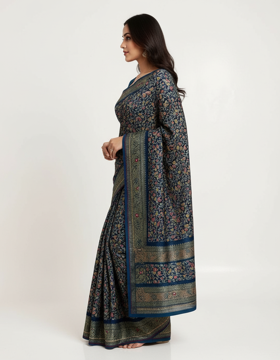 Vintage Soul — Multi-Color Mosaic Print Saree with Shimmering Stone Work view 2