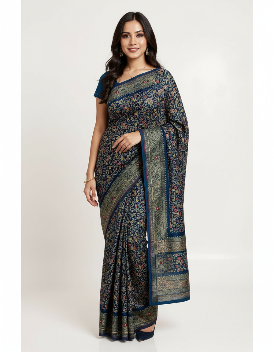 Vintage Soul — Multi-Color Mosaic Print Saree with Shimmering Stone Work view 7
