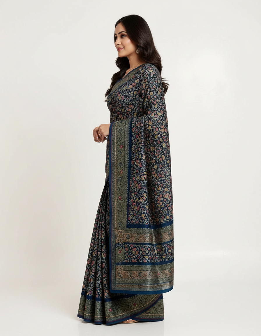 Vintage Soul — Multi-Color Mosaic Print Saree with Shimmering Stone Work view 3