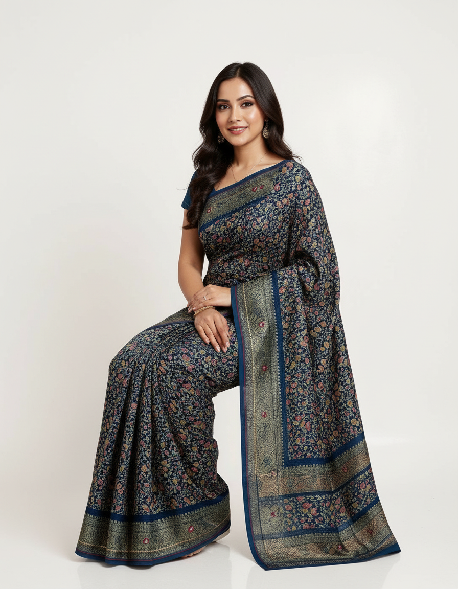 Vintage Soul — Multi-Color Mosaic Print Saree with Shimmering Stone Work view 6