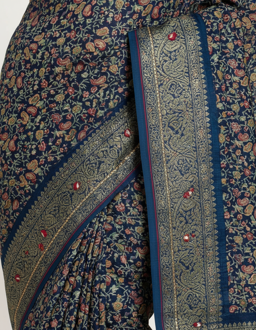 Vintage Soul — Multi-Color Mosaic Print Saree with Shimmering Stone Work view 5