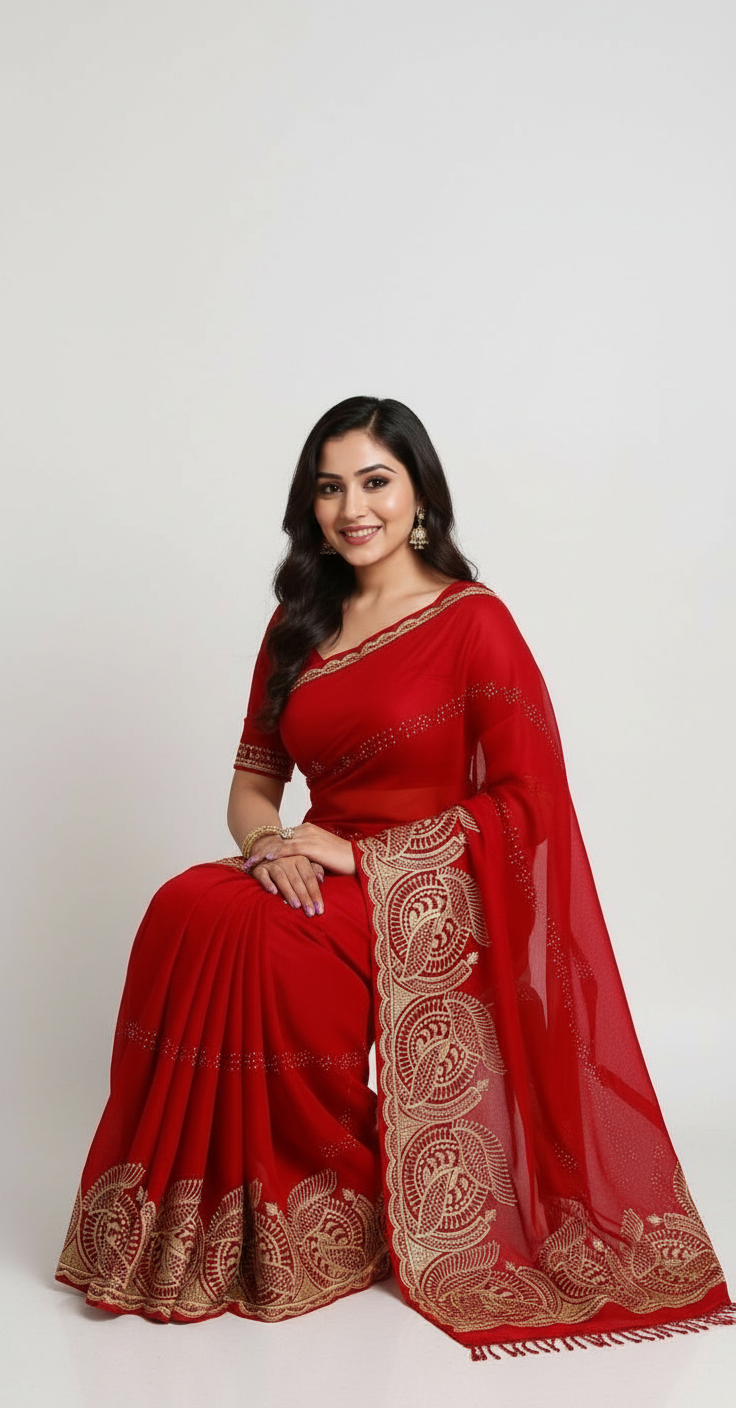 Elegant Embroidered Saree with Designer Paisley Border view 7