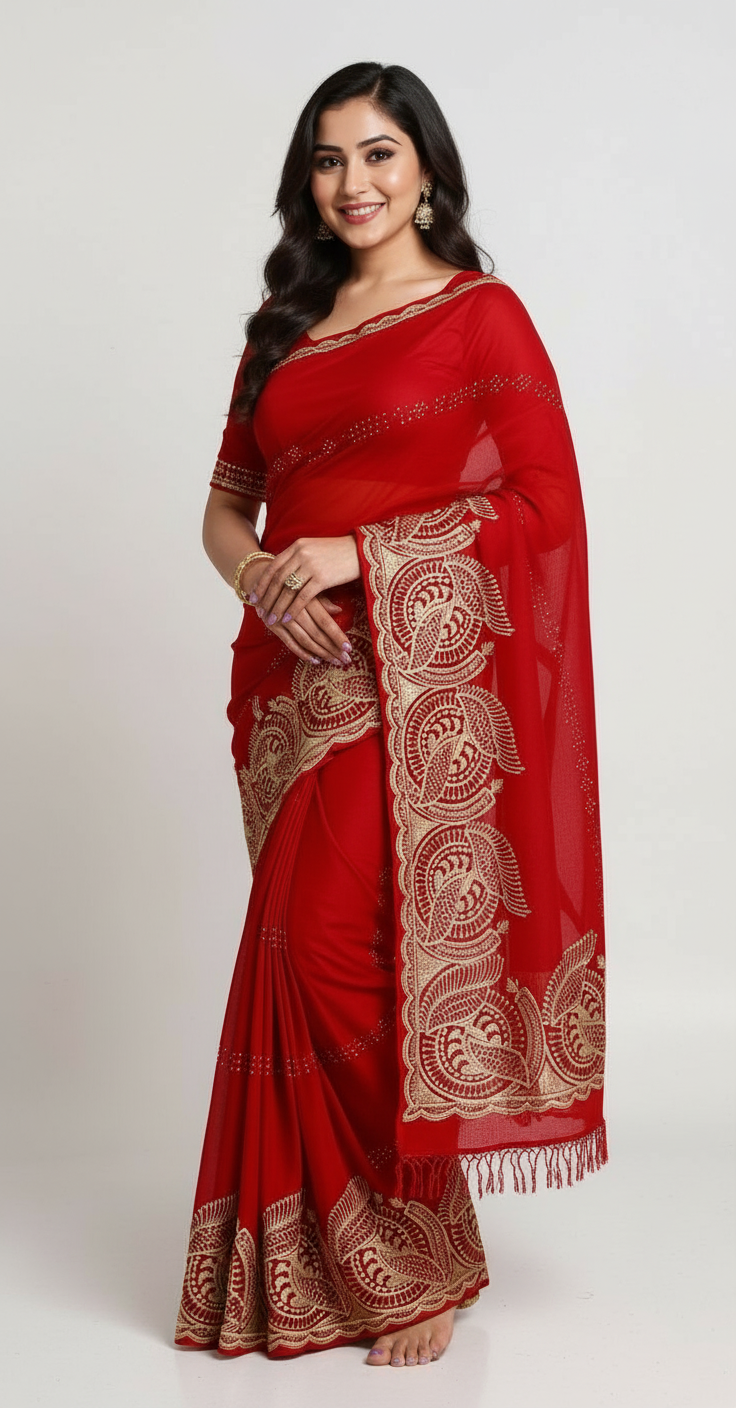 Elegant Embroidered Saree with Designer Paisley Border view 6