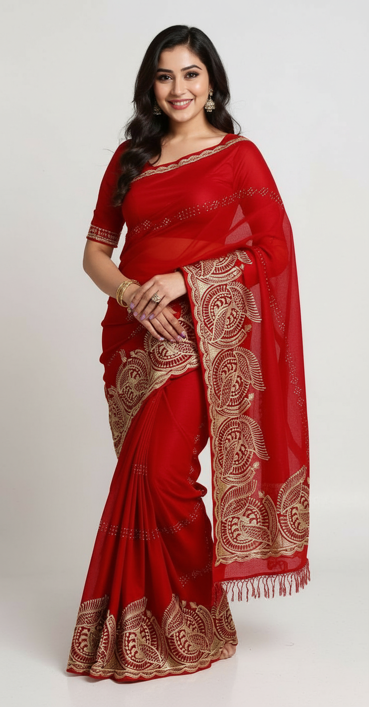 Elegant Embroidered Saree with Designer Paisley Border view 5