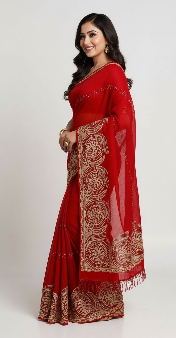 Elegant Embroidered Saree with Designer Paisley Border view 4