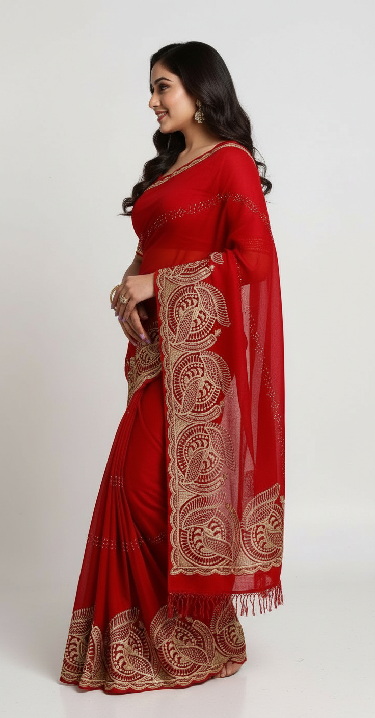 Elegant Embroidered Saree with Designer Paisley Border view 2
