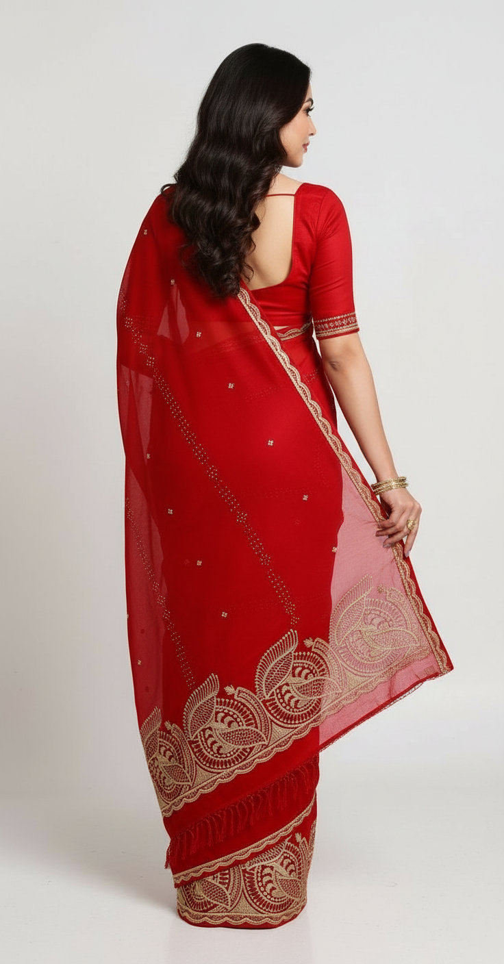 Elegant Embroidered Saree with Designer Paisley Border view 3
