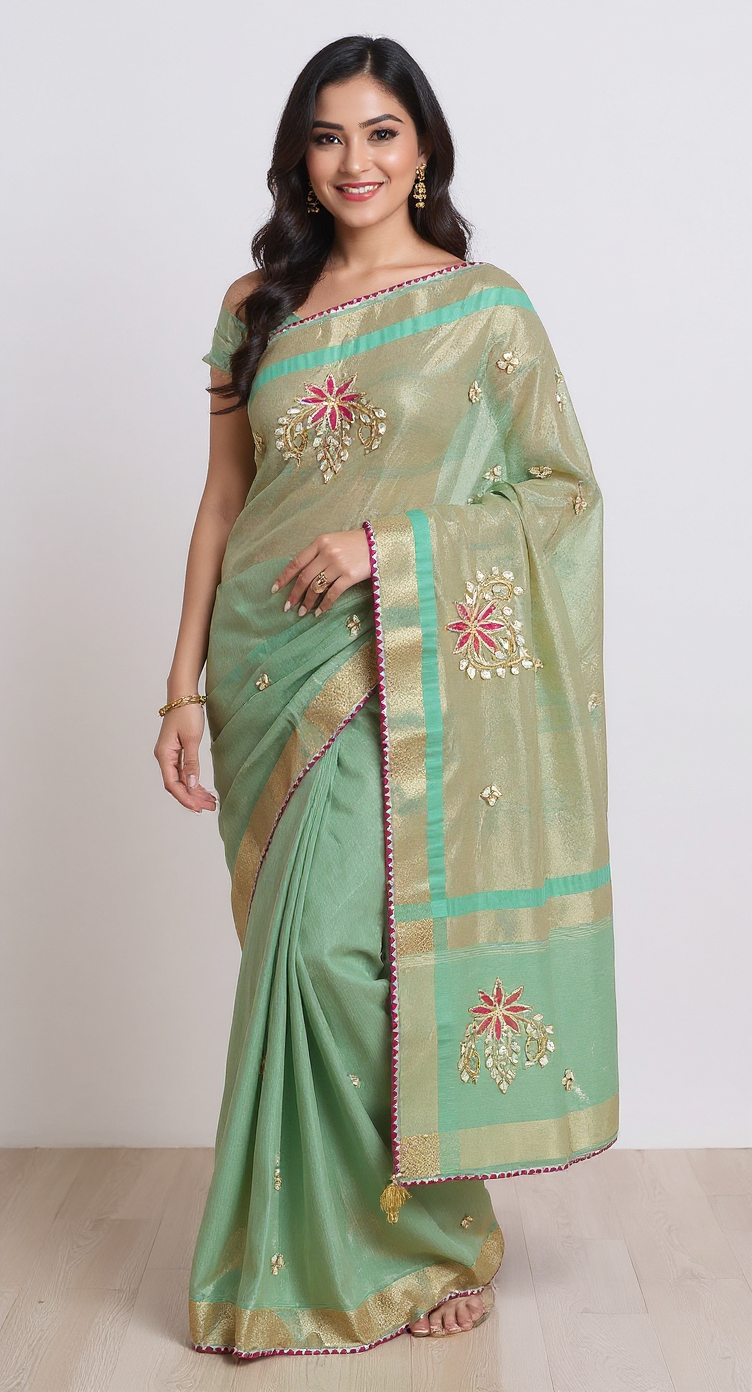 Royal Silk Blend Saree with Elegant Embroidered Motifs & Contrast Border view 8