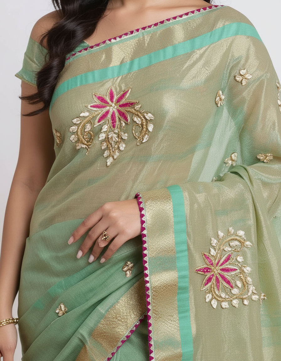 Royal Silk Blend Saree with Elegant Embroidered Motifs & Contrast Border view 5
