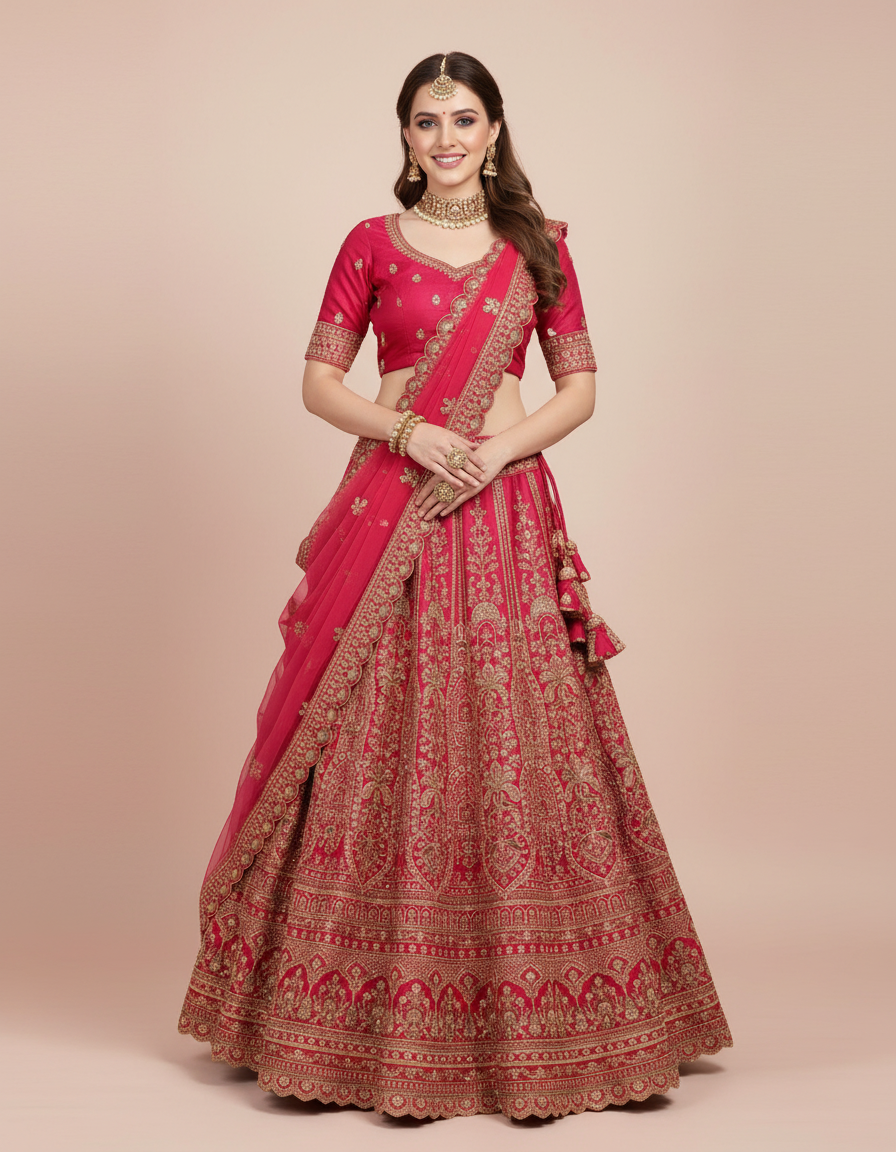 The Crimson Rose Zari Heritage Lehenga view 8