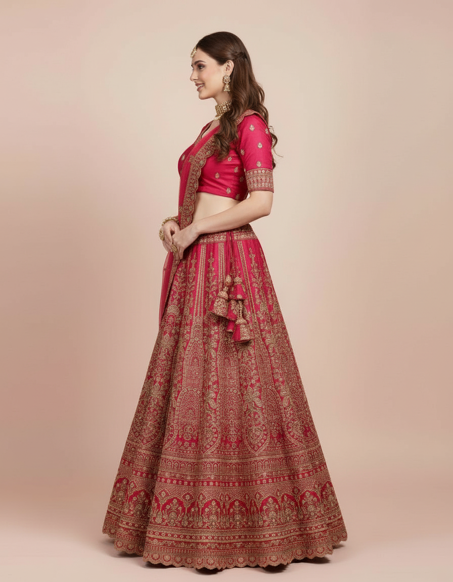 The Crimson Rose Zari Heritage Lehenga view 2
