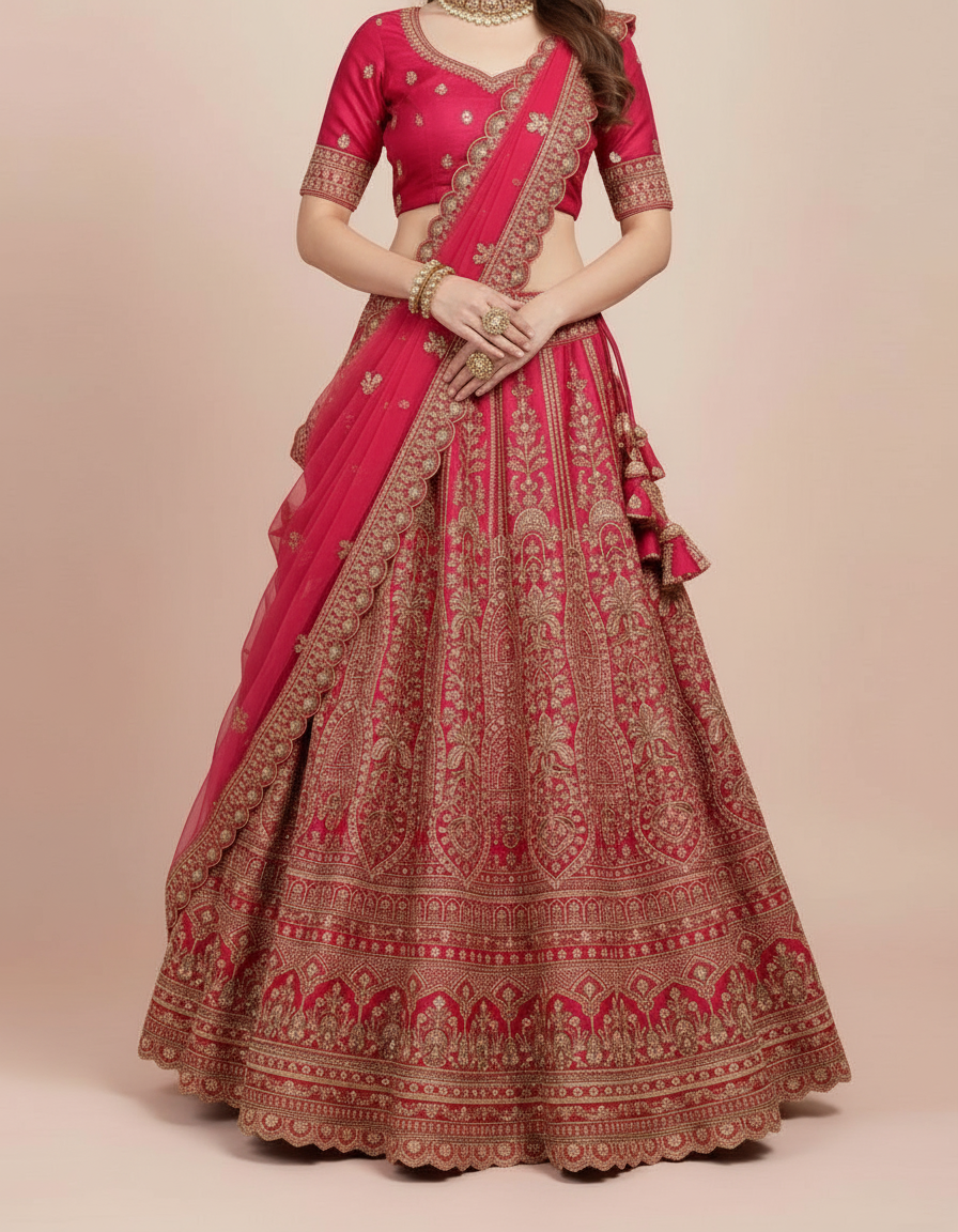 The Crimson Rose Zari Heritage Lehenga view 5