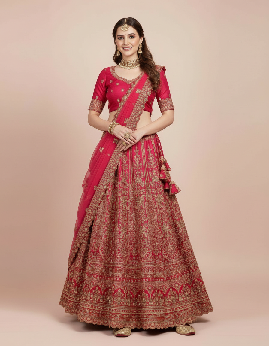 The Crimson Rose Zari Heritage Lehenga view 6