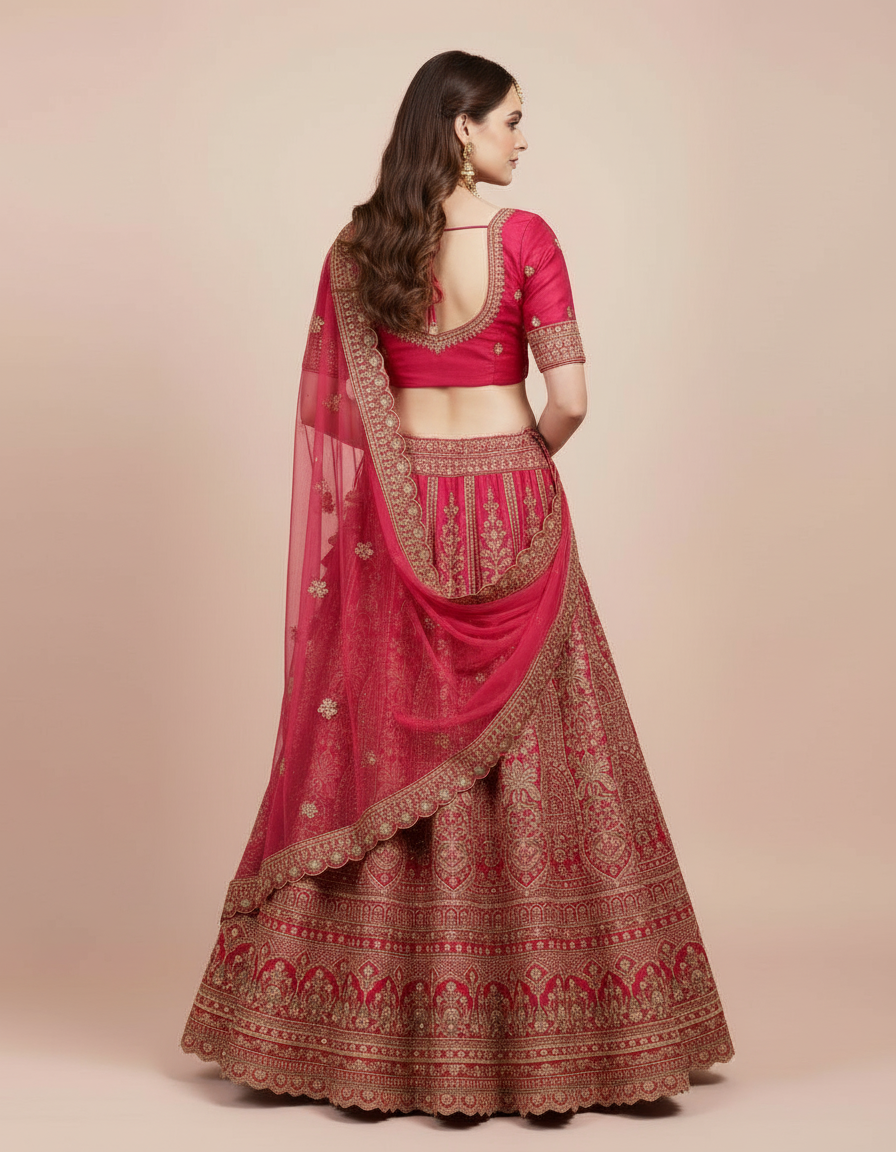 The Crimson Rose Zari Heritage Lehenga view 3