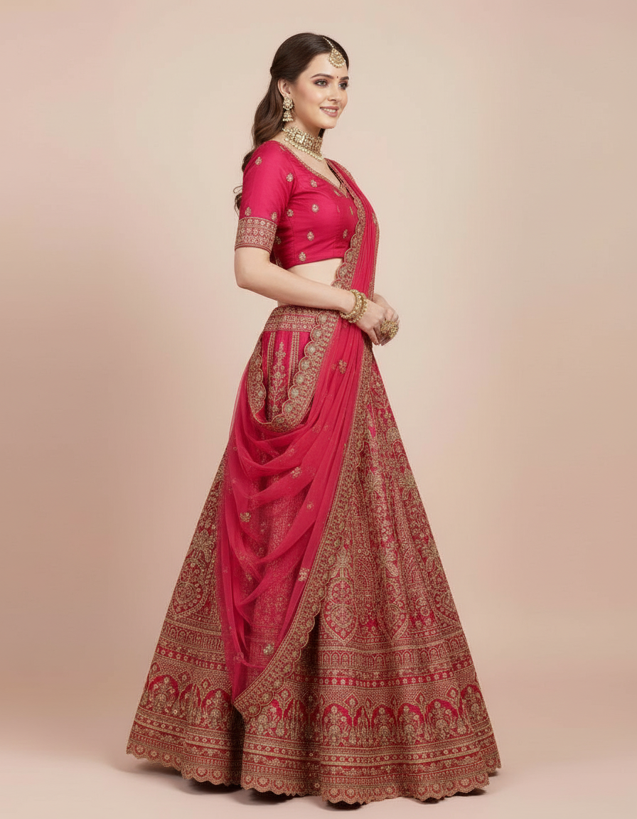 The Crimson Rose Zari Heritage Lehenga view 4