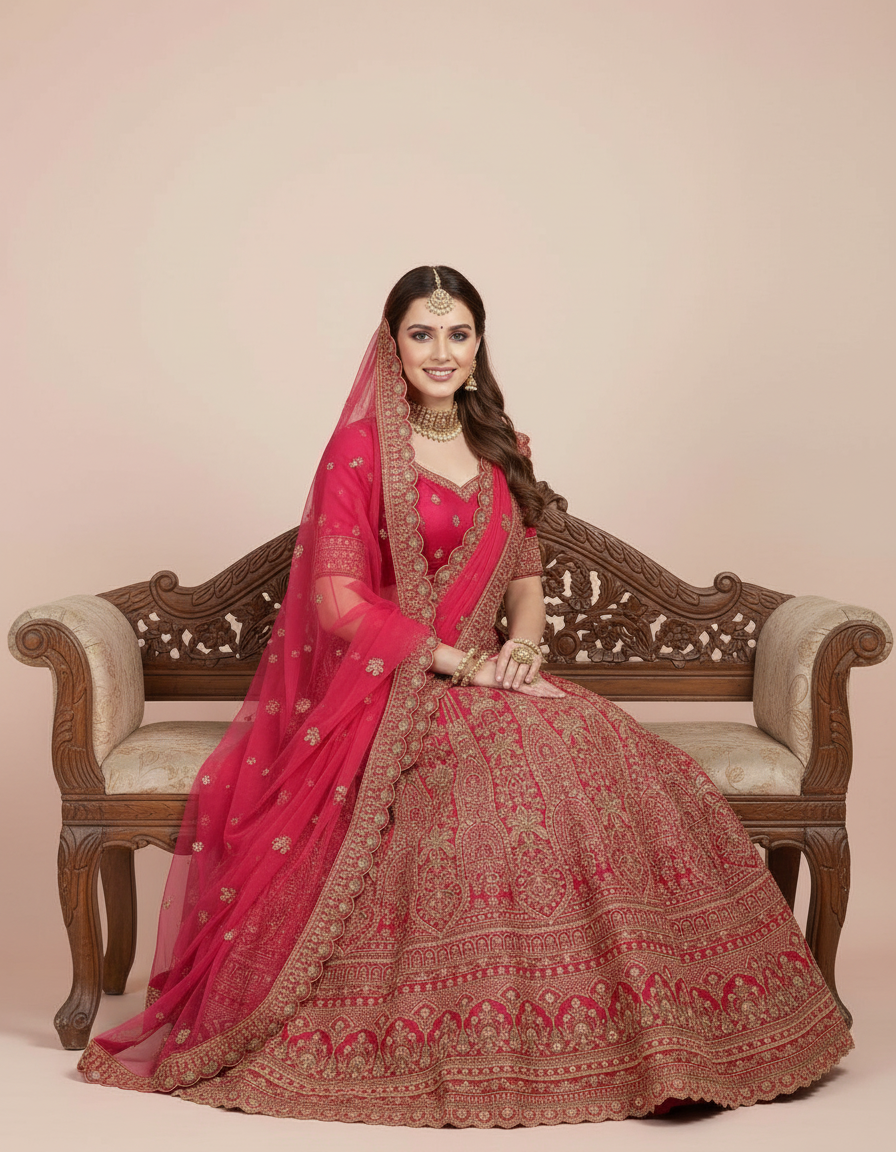 The Crimson Rose Zari Heritage Lehenga view 7