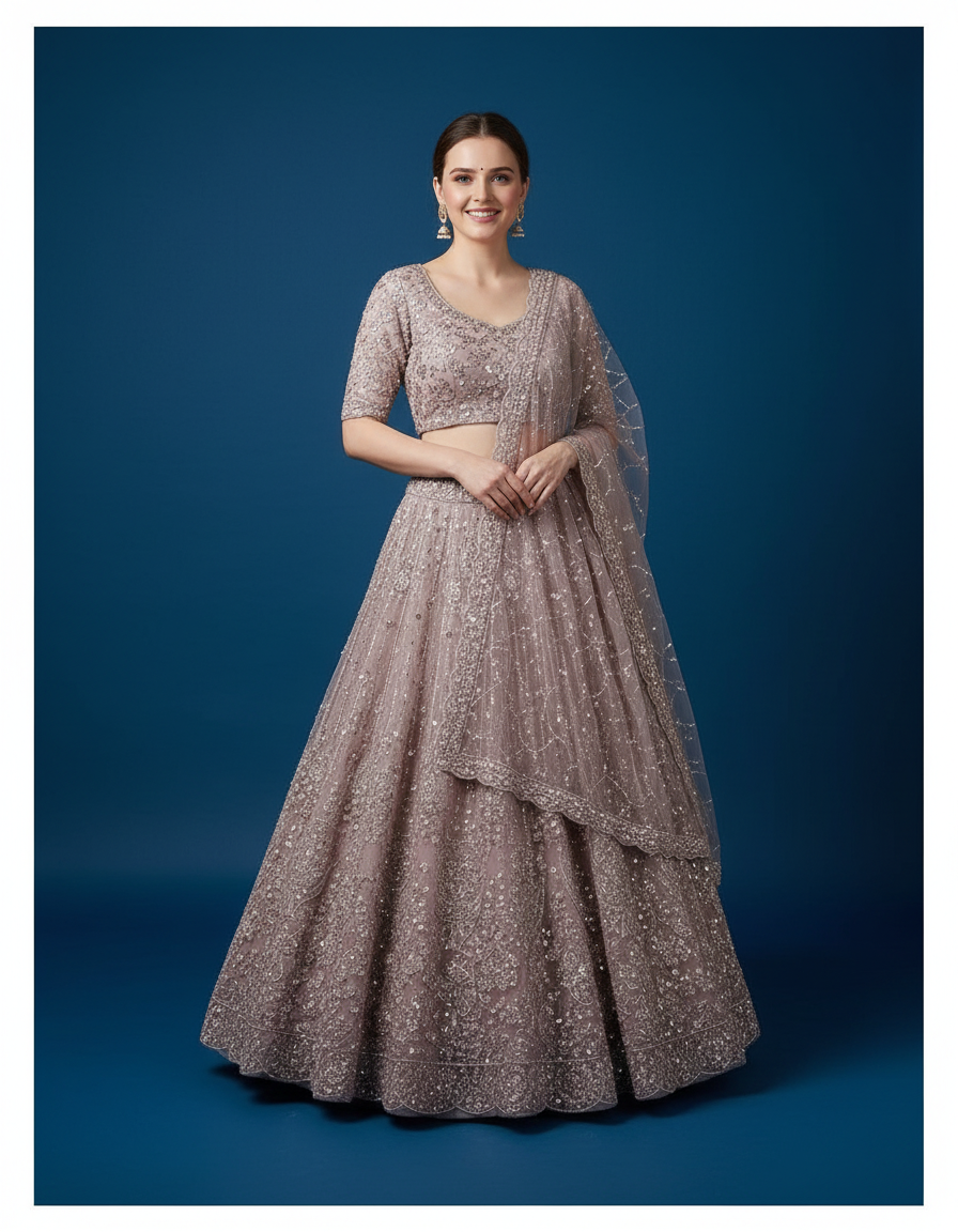 Vibrant Heritage: Pastel Multi-Tone Lehenga with Scalloped Dupatta view 8