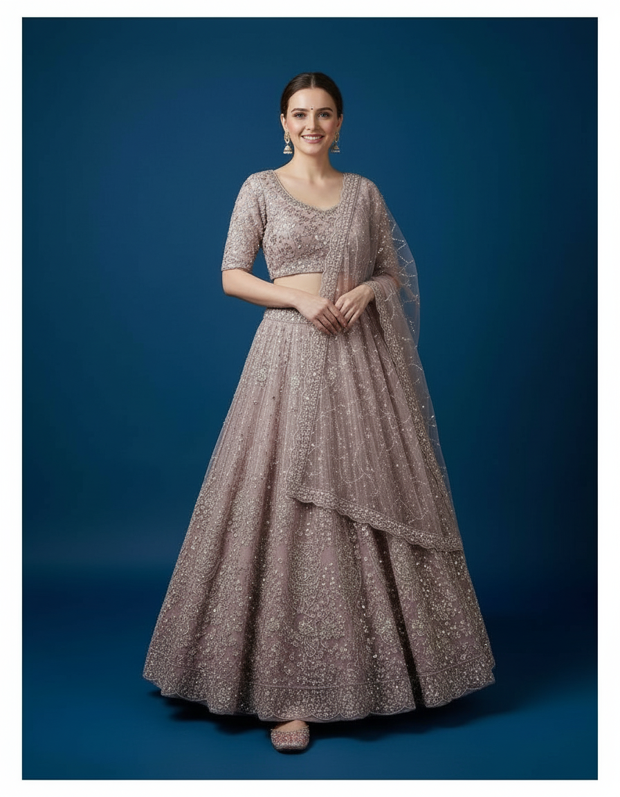 Vibrant Heritage: Pastel Multi-Tone Lehenga with Scalloped Dupatta view 5