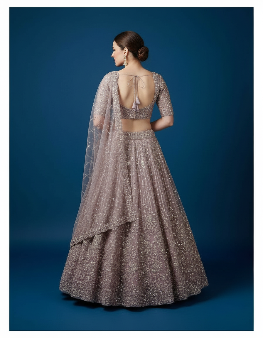 Vibrant Heritage: Pastel Multi-Tone Lehenga with Scalloped Dupatta view 4