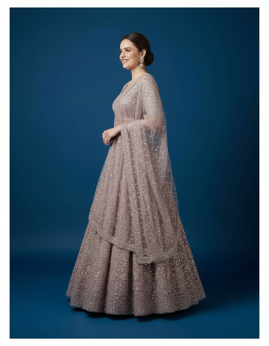 Vibrant Heritage: Pastel Multi-Tone Lehenga with Scalloped Dupatta view 3
