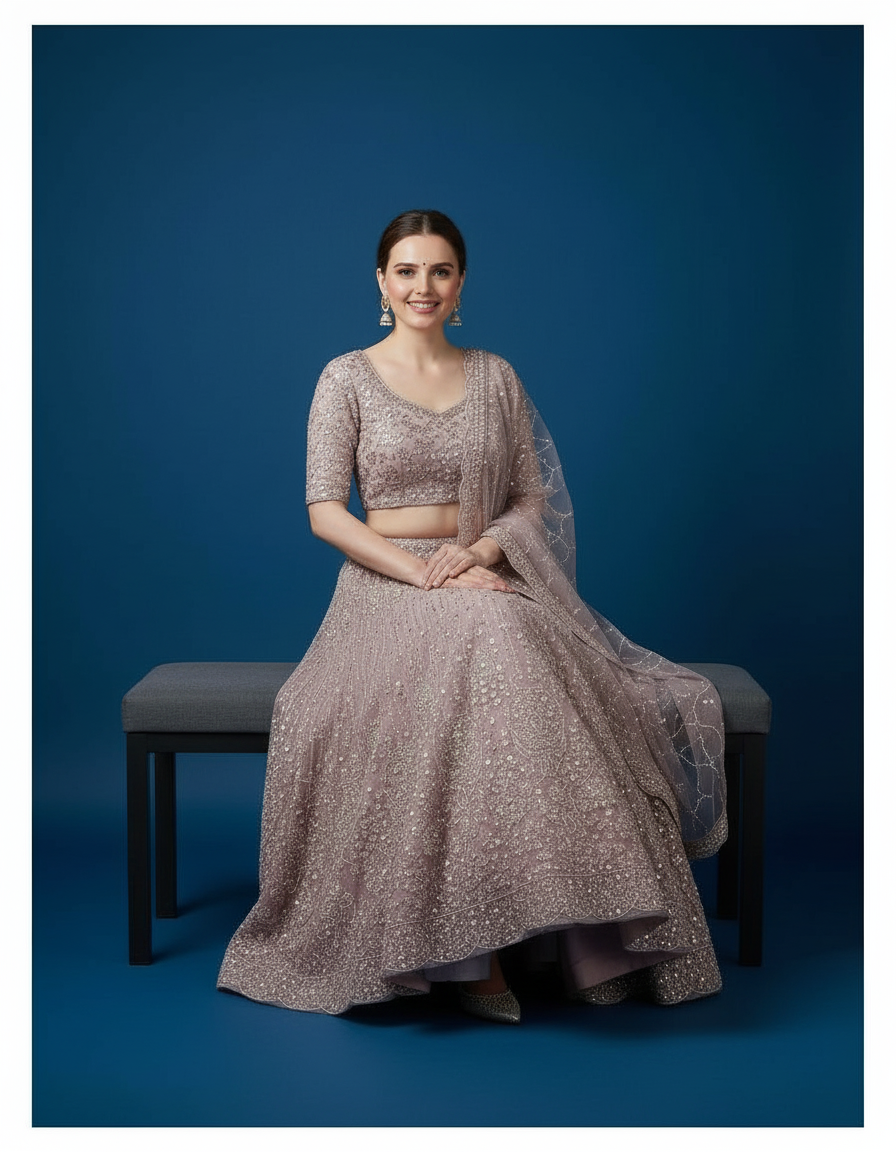 Vibrant Heritage: Pastel Multi-Tone Lehenga with Scalloped Dupatta view 7