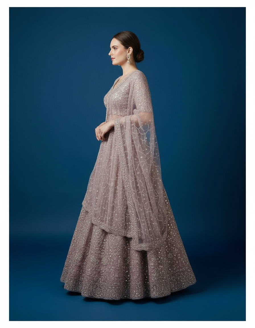 Vibrant Heritage: Pastel Multi-Tone Lehenga with Scalloped Dupatta view 2