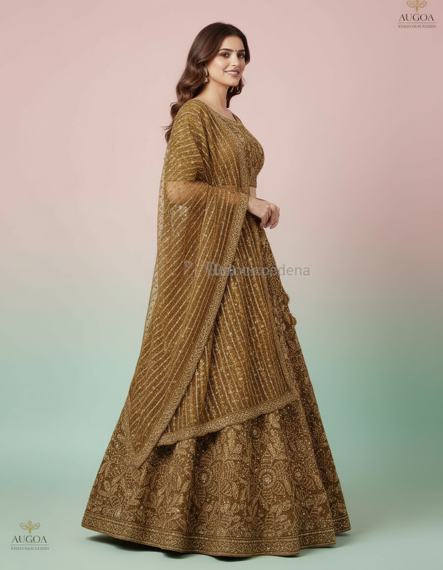 Ethereal Multi-Tone Paneled Lehenga in Sage & Rose view 4