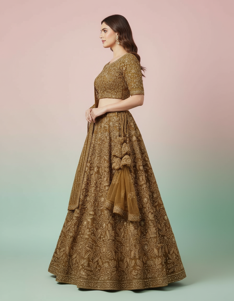 Ethereal Multi-Tone Paneled Lehenga in Sage & Rose view 2