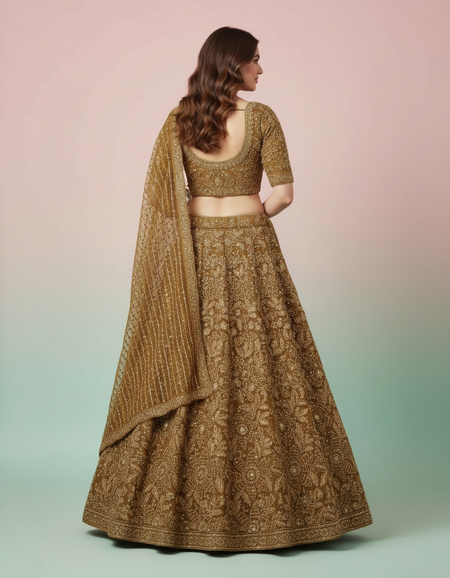 Ethereal Multi-Tone Paneled Lehenga in Sage & Rose view 3