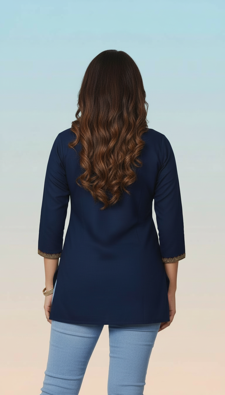 Collared Peplum Kurti with Ivory Geometric Accents view 3