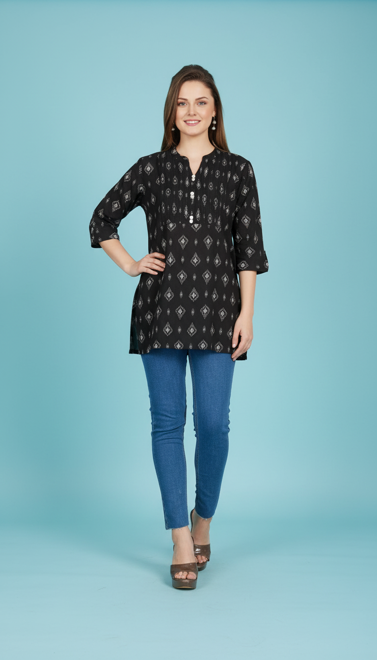 Chic Flared Peplum Kurti with Intricate Border Detailing view 8