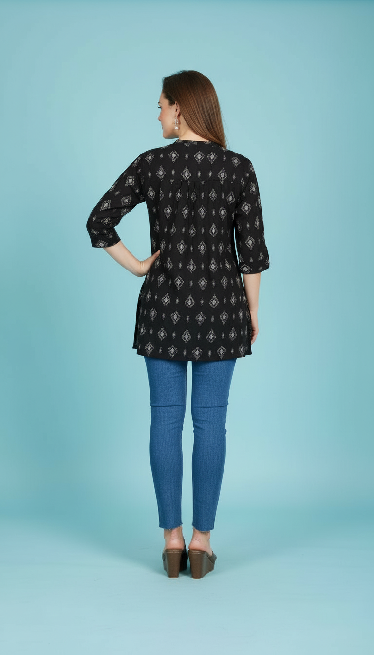 Chic Flared Peplum Kurti with Intricate Border Detailing view 3