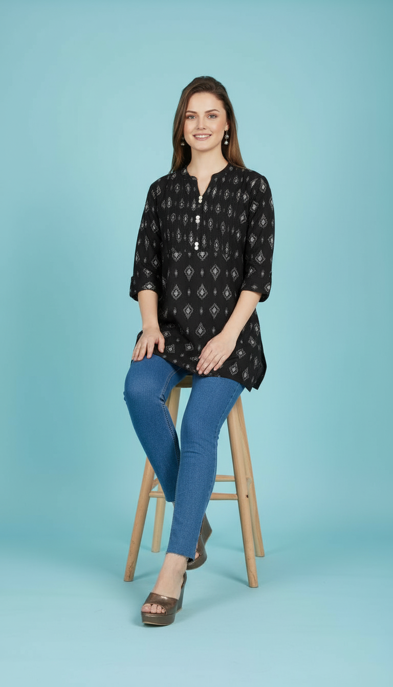 Chic Flared Peplum Kurti with Intricate Border Detailing view 7